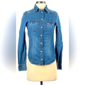 H&M Denim Western Style Denim Top, Y2K, Pearl Snap Buttons EUC Sz 4